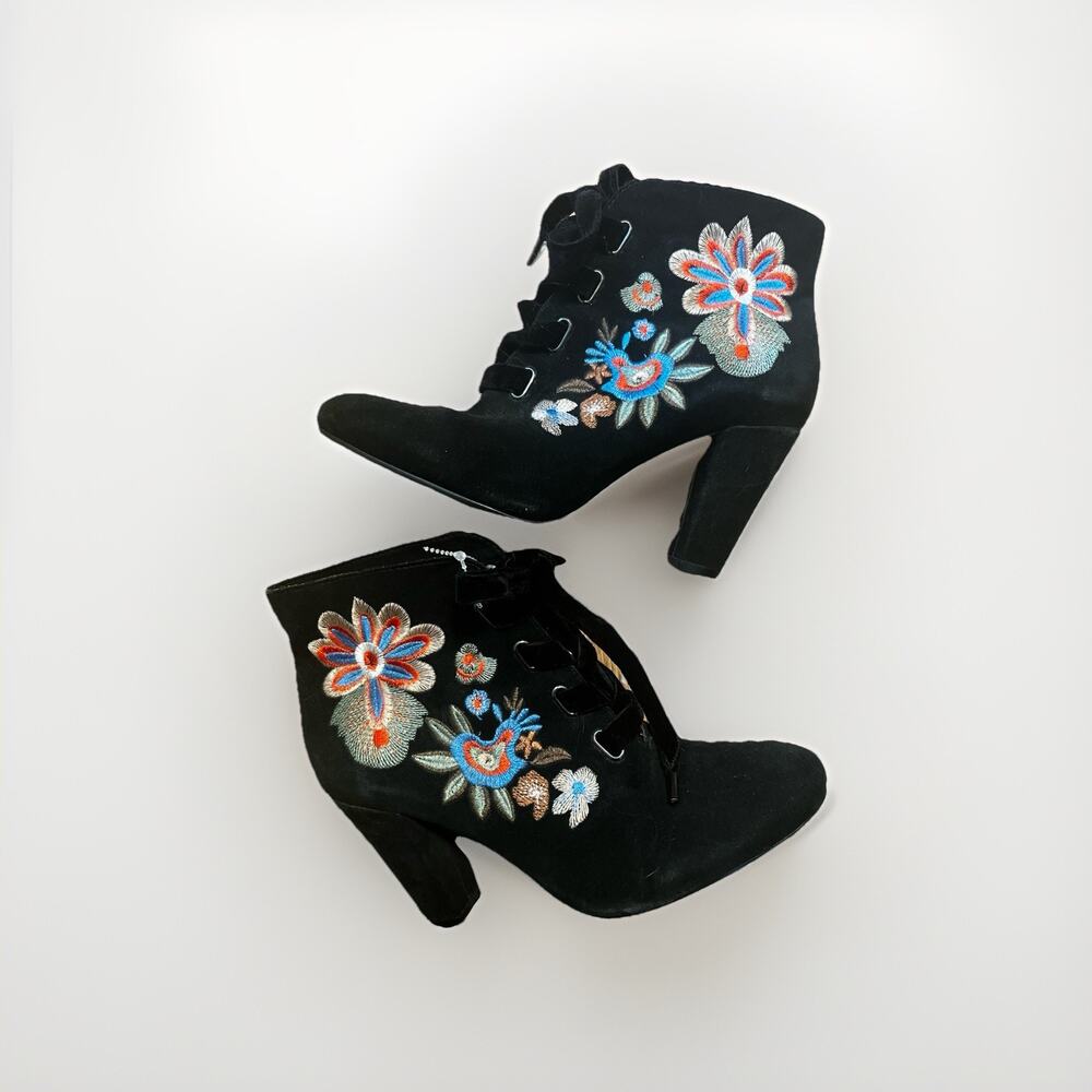 Chelsea Crew Black Label Black Embroidered High Heel Ankle Boots
